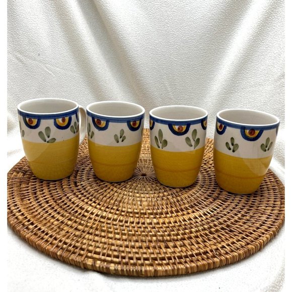 Set of 4 TALAVERA by Philippe Richard Coffee Mug Cup Yellow Blue Floral Vintage - Picture 2 of 9